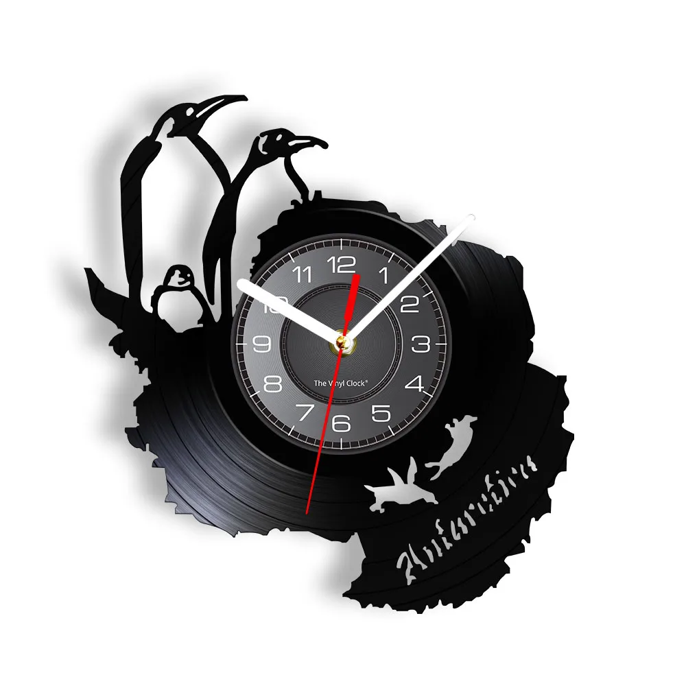 Antarctic Penguins Wall Clock Three Emperor Penguins Living Room Decor Vinyl Record Wall Clock South Pole Seabird Penguins Gift