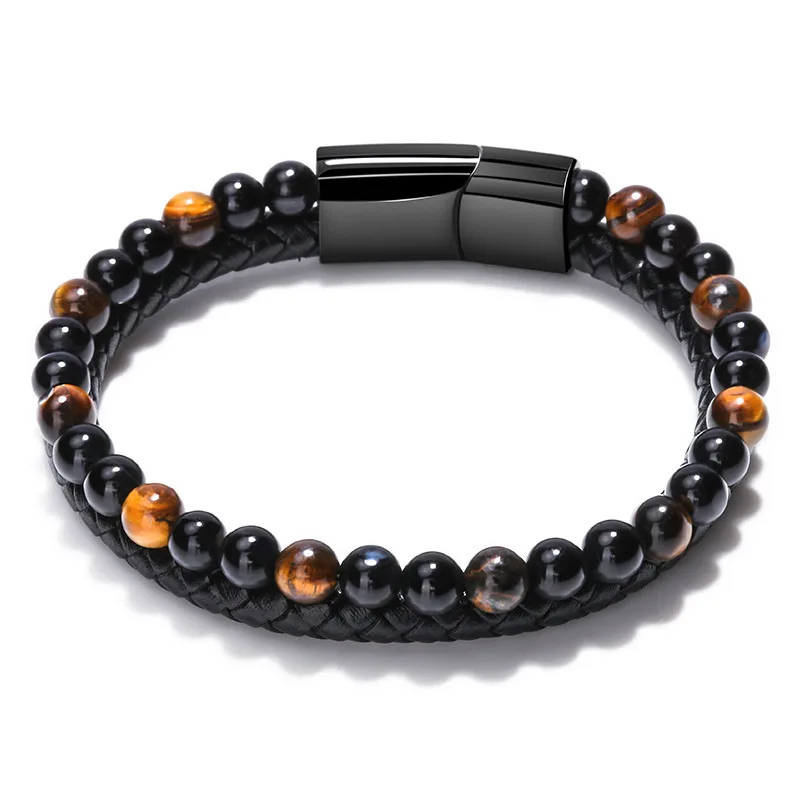 

Wholesale Natural Lucky Tigereye Beads Agate Bracelet fashion Men's Cowhide String Vintage Jewelry