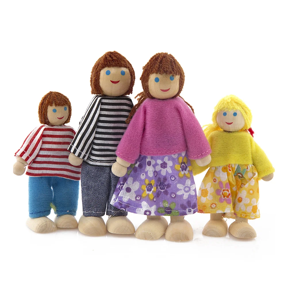 

4 деревянные Семейные куклы, Мультяшные родители, Детские узоры, деревянная фигурка, модель куклы, история, кукла, орнамент для детей, дети