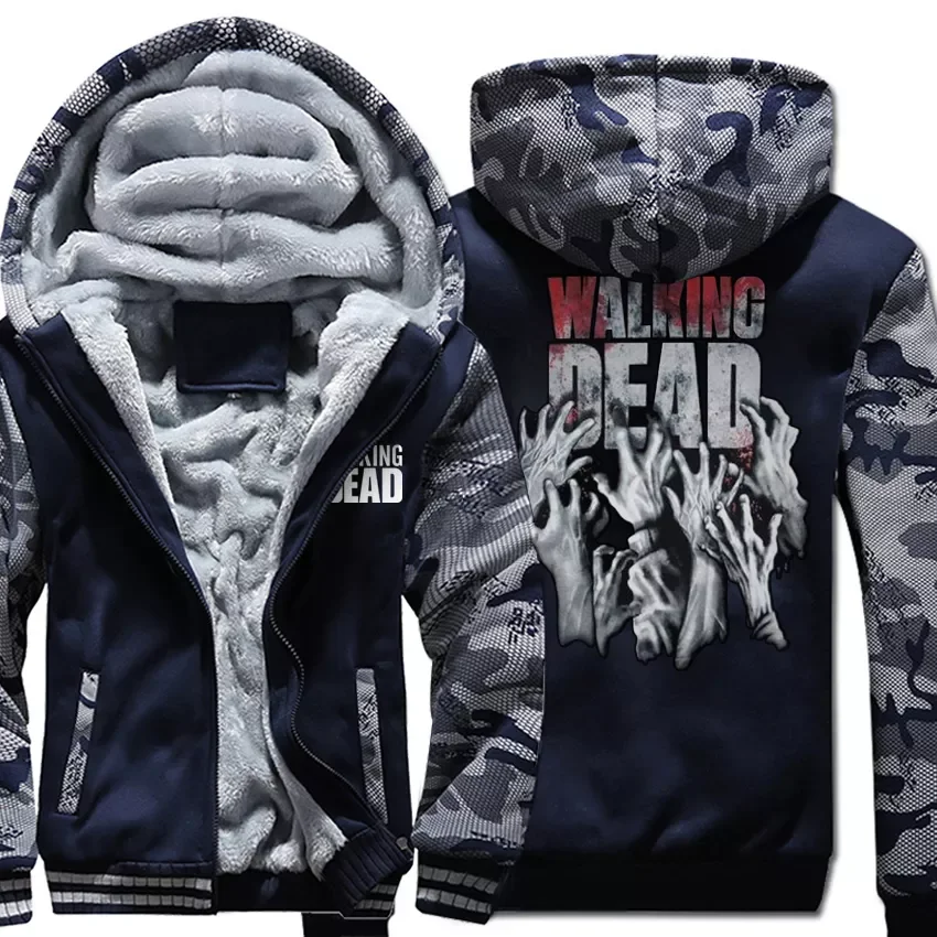 

NEW IN color Hoodies the walking dead Hooded men wool liner Thicken Zipper Jacket wings coat 2019 male Hands Scary tracksuit