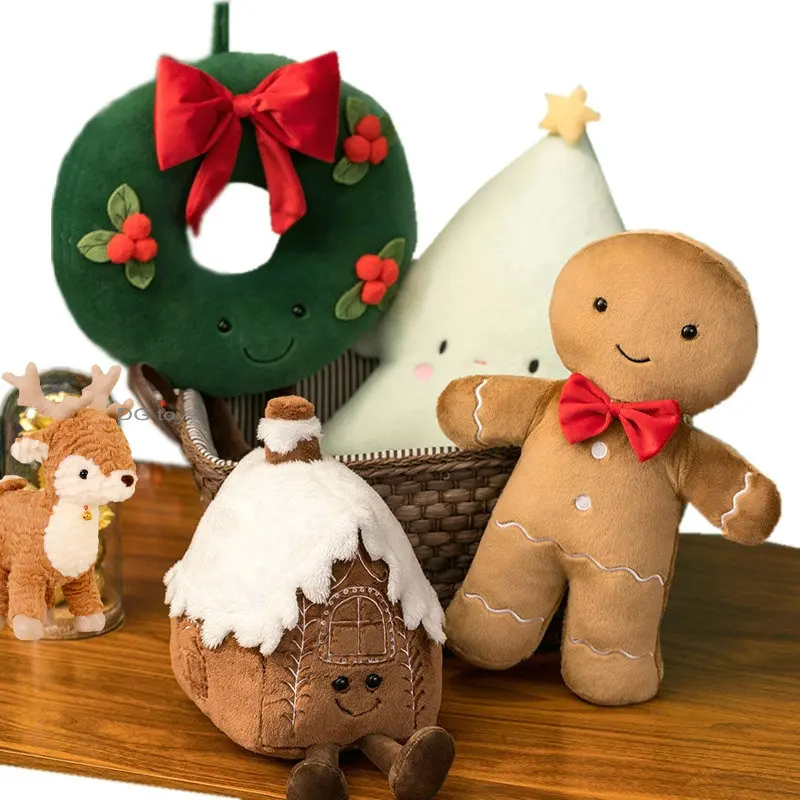 

Christmas Ginger Bread Plush Pillow Stuffed Chocolate Cookie Cabin House Decor Cushion Funny XMas Tree Party Decor Doll Plushie