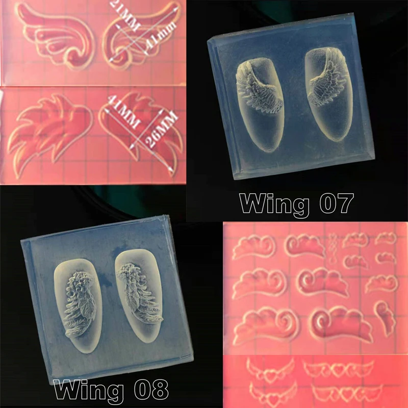 

11 Styles 3D Carving Silicone Nail Mold Stamping Nail Template Angel Wing Pattern DIY UV Gel Acrylic Crystal