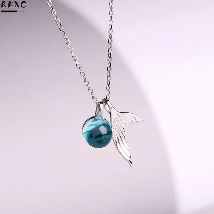 

RXBC S925 Sterling Silver Necklace, Korean fashion, mermaid foam clavicle chain, female short style silver jewelry.