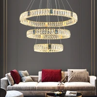 luxury 3 rings crystal chandeliers stainless steel led mordern pendant lamp home deco hanging lamp suspension luminaire avize