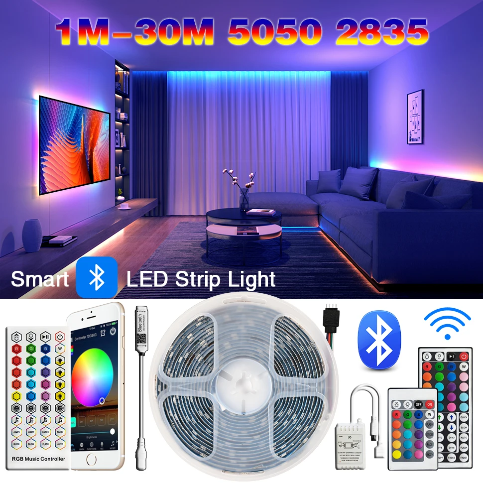 

Rgb Lights 5050/2835 Led Strip Lighting for a Bedroom 5V Music 12V Light Curtain Waterproof Rgbw Festoon Backlight Tv Controller