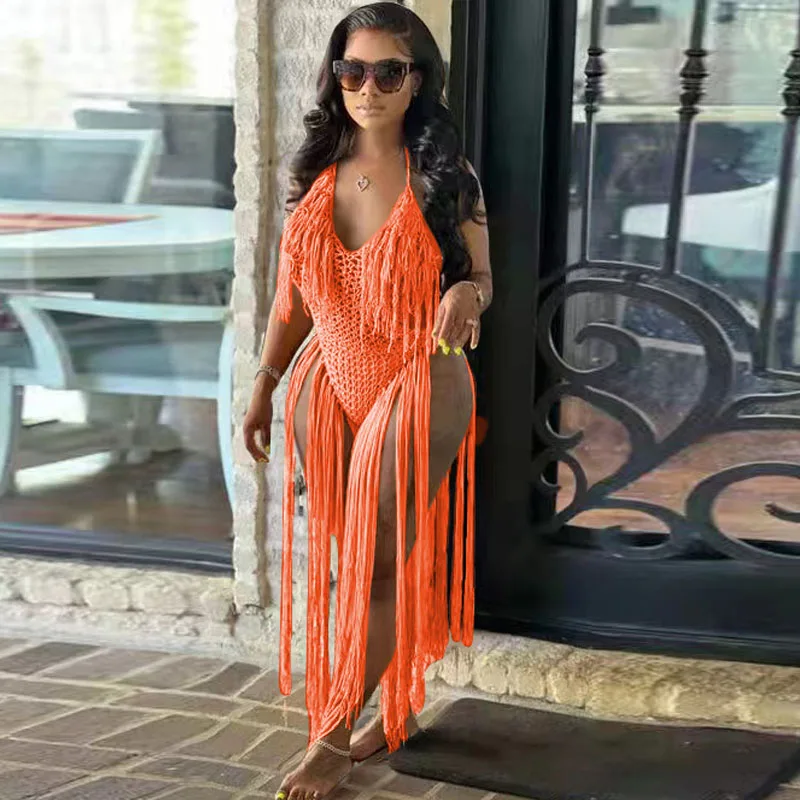 

Трикотажные боди с бахромой и вырезами, женское сексуальное боди с V-образным вырезом, на шнуровке, с лямкой на шее, купальник с открытой спиной, комбинезоны 2022