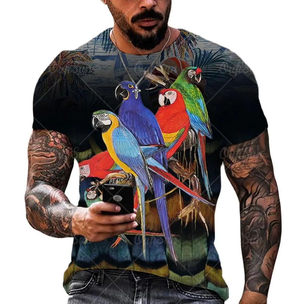 

Summer Male Parrot Graphic 3d-printed T-shirt Hip Hop Animal Bird Graphic Casual Oversized Street Fashion Crewneck Top 6xl