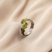 new colorful peacock feather charm ring for women bohemia ethnic style stainless steel rings girls finger jewelry open resizable