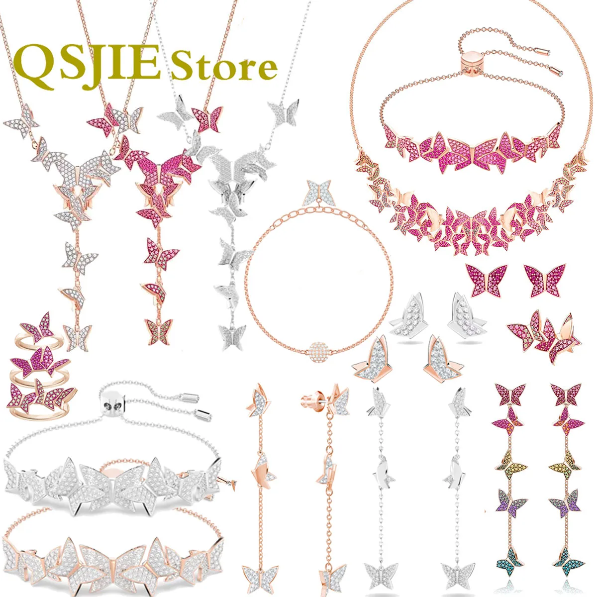 

Swa Trendy Necklaces 1:1 Fashion Jewelry High Quality Exquisite Three-Dimensional Pink Butterfly Charms Pendant Necklace Series