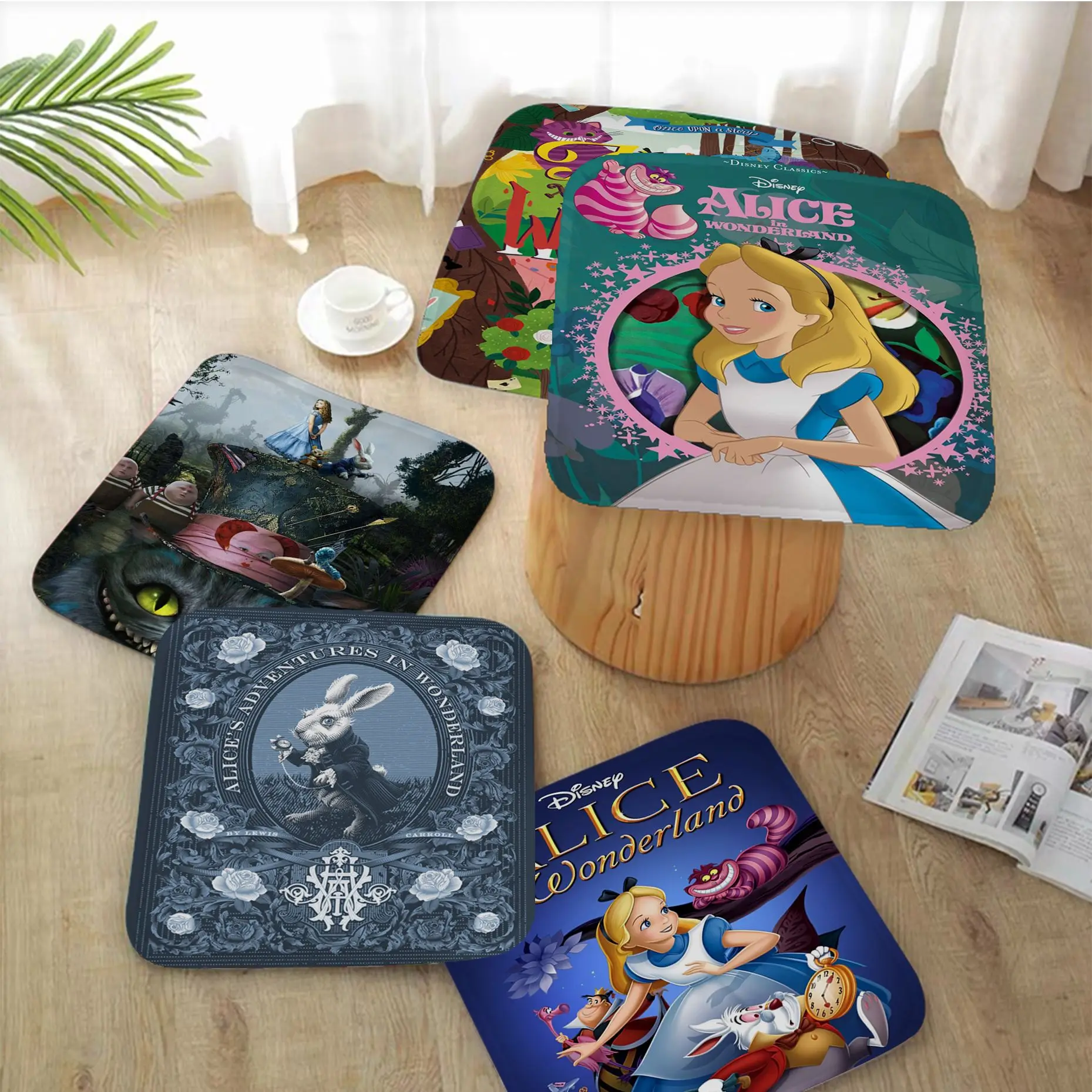 

Disney Alice In Wonderland Four Seasons Seat Cushion Office Dining Stool Pad Sponge Sofa Mat Non-Slip Sofa Decor Tatami