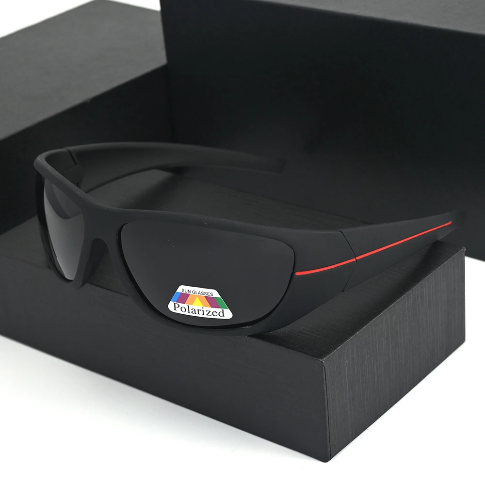Evove Polarized Driving Sunglasses Male Women Black Red Line Sun Glasses for Men Windproof Goggles Big Size Anti Glare UV400
