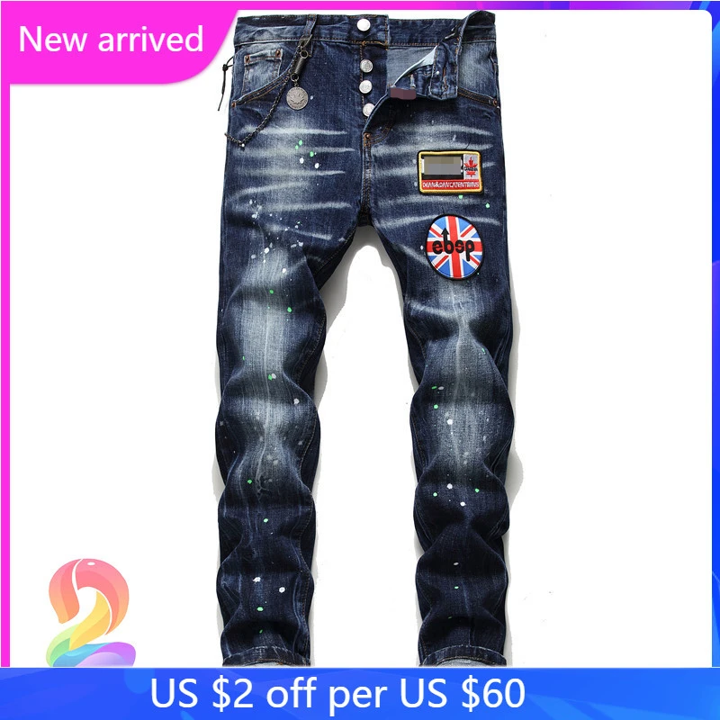 

Dsq2 Splash Ink Vintage Jeans High Quality Slim-fit Embroidered DSQ2 Denim Pants Streetwear