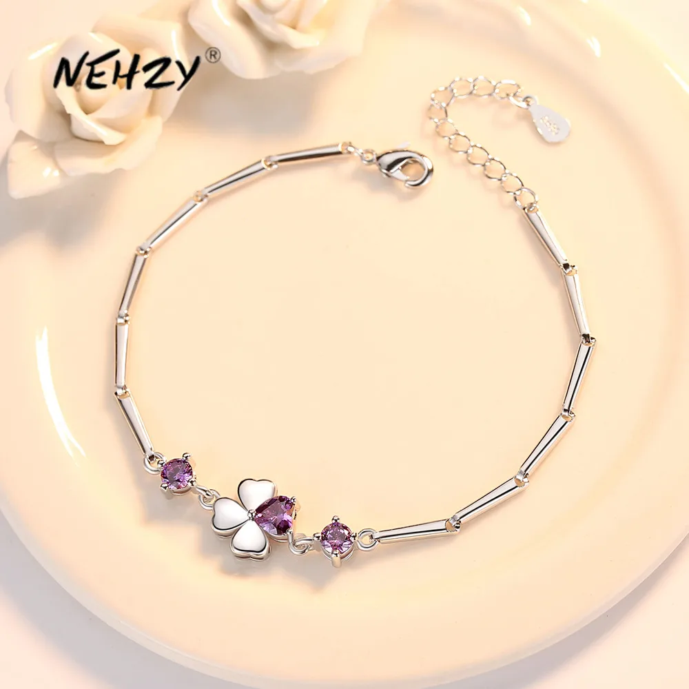 

NEHZY Silver plating new women's fashion jewelry high quality Cubic Zirconia four-leaf clover flower bracelet length 16.5CM