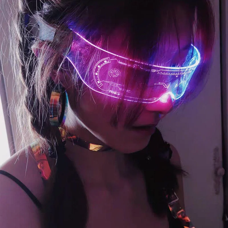 7 Color Decorative Cyberpunk Glasses Colorful Luminous Glasses LED Light Up Eyeglasses for Bar KTV Halloween Cyberpunk Party