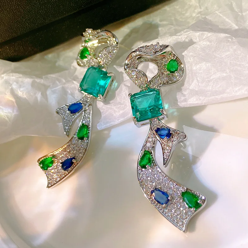

Retro High-Grade Ribbon Bow Stud Earrings Earrings Women's Full Diamond Luxury Graceful Earrings Silver Needle