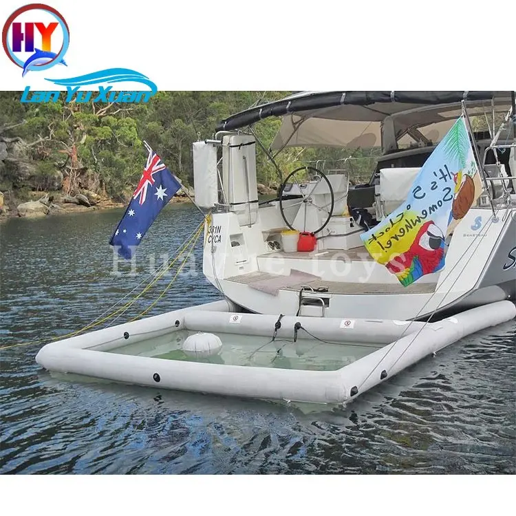 

Hot selling inflatable water yacht floating swimming pool with anti jellyfish net pool for ocean/sea/lake leisure play