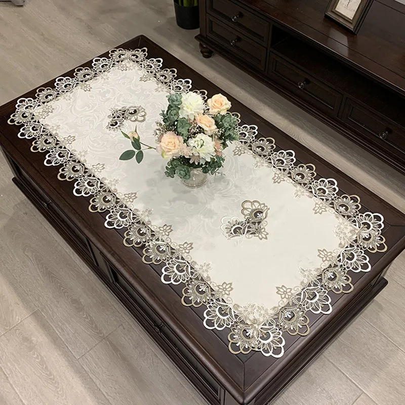 

Tablecloth Rectangle European Embroidered Coffee Table Cover Table Western Tea Table Cloth Flower Solid Color Fabric Lace Book