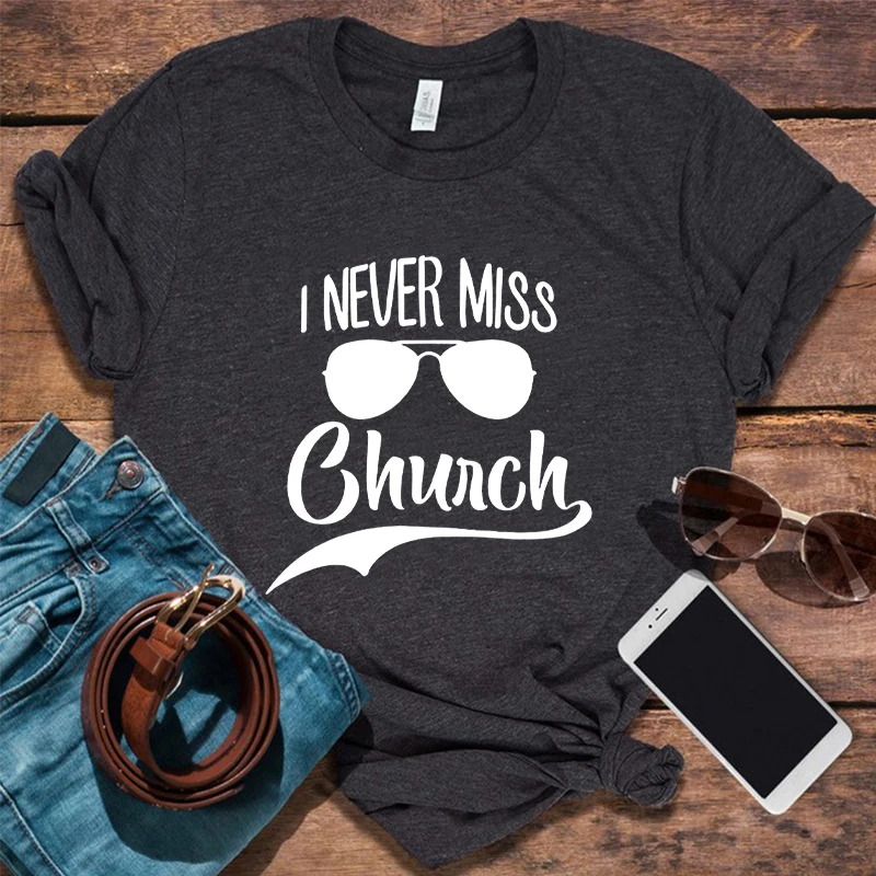 

Funny Christian Shirt Religious Shirts Funny Church Tee Prayer Gift I Never Miss Church Faith Shirt Grace Kawaii Clothes L