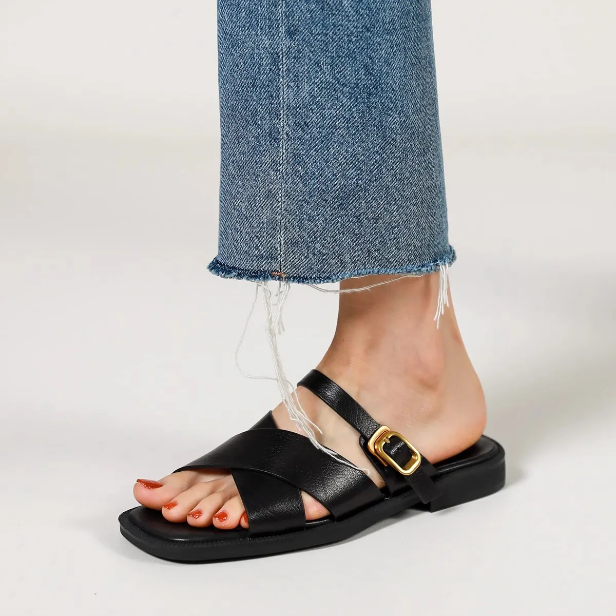 

Сандалии женские пляжные без застежки, простая уличная обувь, босоножки из воловьей кожи, Повседневные тапочки с открытым носком, лето