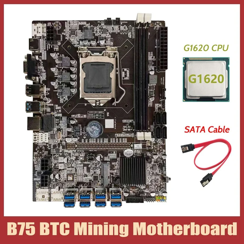 

2X B75 BTC Mining Motherboard+G1620 CPU+SATA Cable LGA1155 8XPCIE USB Adapter DDR3 MSATA B75 USB BTC Miner Motherboard