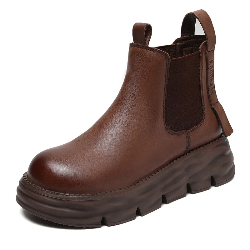 

Women's Winter Boots 2022 New Genuine Leather Soft Platform Shoes For Women Casual Fashion Warm Retro Luxury Ankle Boots Slip-on