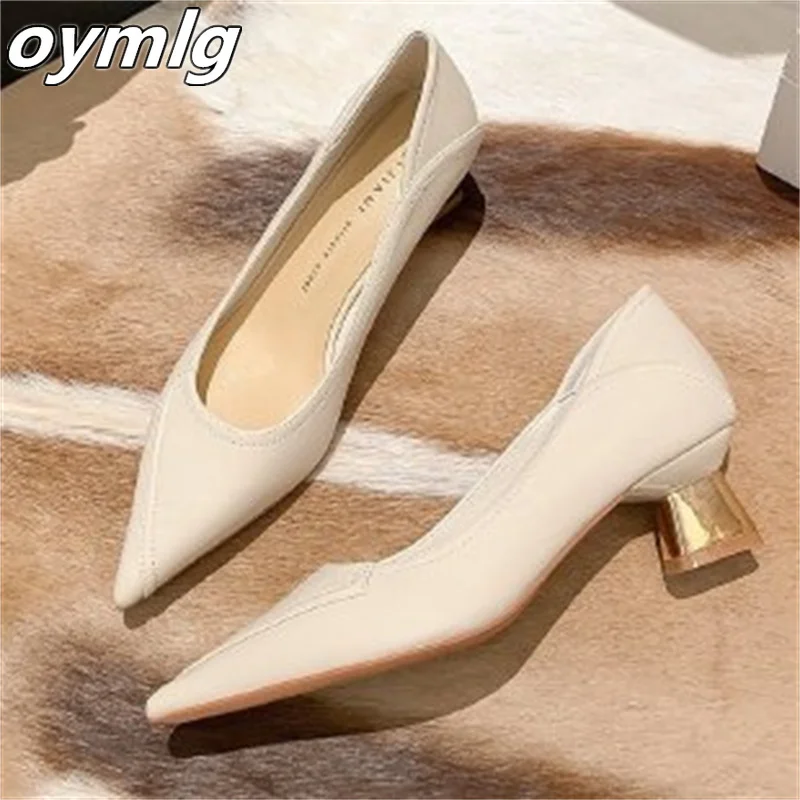 

2022 autumn new fashion single shoes Shimo pointed toe shallow mouth thick heel high heels medium heel women's shoes work shoes