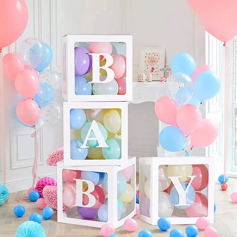 7pcs/Set Alphabet Name Balloon Box Custom Letter Paster Transparent Wedding Birthday Party Decoration Kids Baby Shower