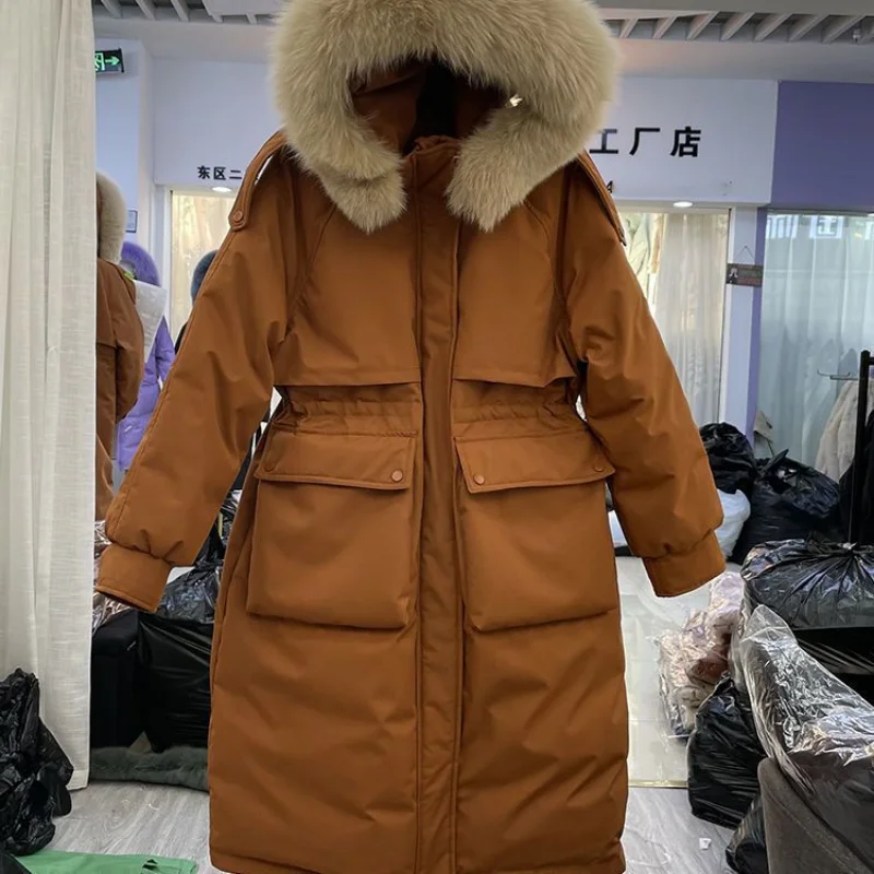 New Down Jackets Womens Winter Clothing 2022 Parkas Super Hot Coats Long Tops Fox Fur Collar Jackets Loose Korean Fashion