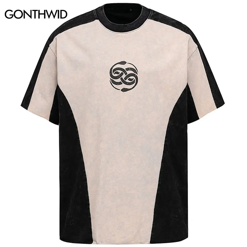 Мужская винтажная футболка Y2K Snake Grapihc с принтом гоночная спортивная лоскутная