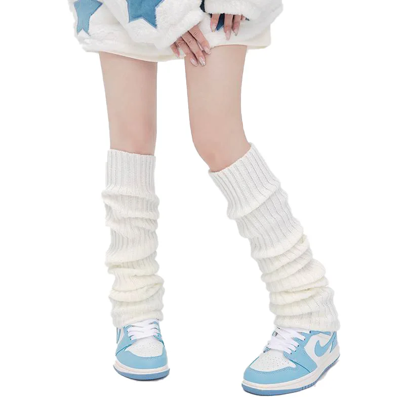 49cm Long Socks Sweet Girl's Japanese Style JK Leg Warmer Knitted Cosplay Socks Women Autumn Winter Black White Hosiery