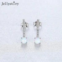 jellystory simple opal stud earrings for women 925 sterling silver round with zircon 153mm wedding anniversary fine jewelry