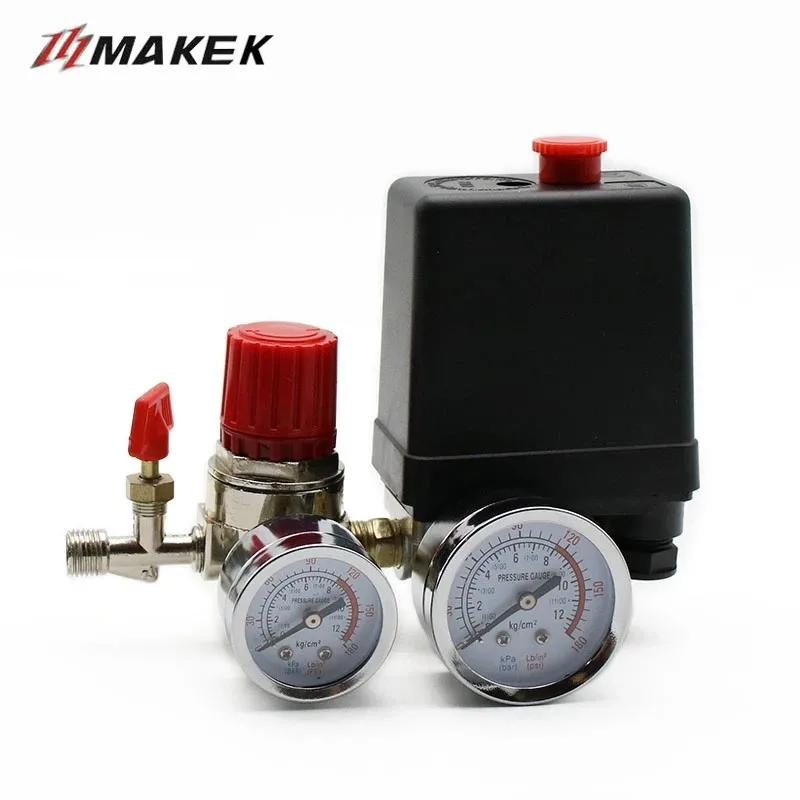 

240V AC Regulator Heavy Duty Air Compressor Pump Pressure Control Switch 4 Port Air Pump Control Valve 7.25-125 PSI With Gauge