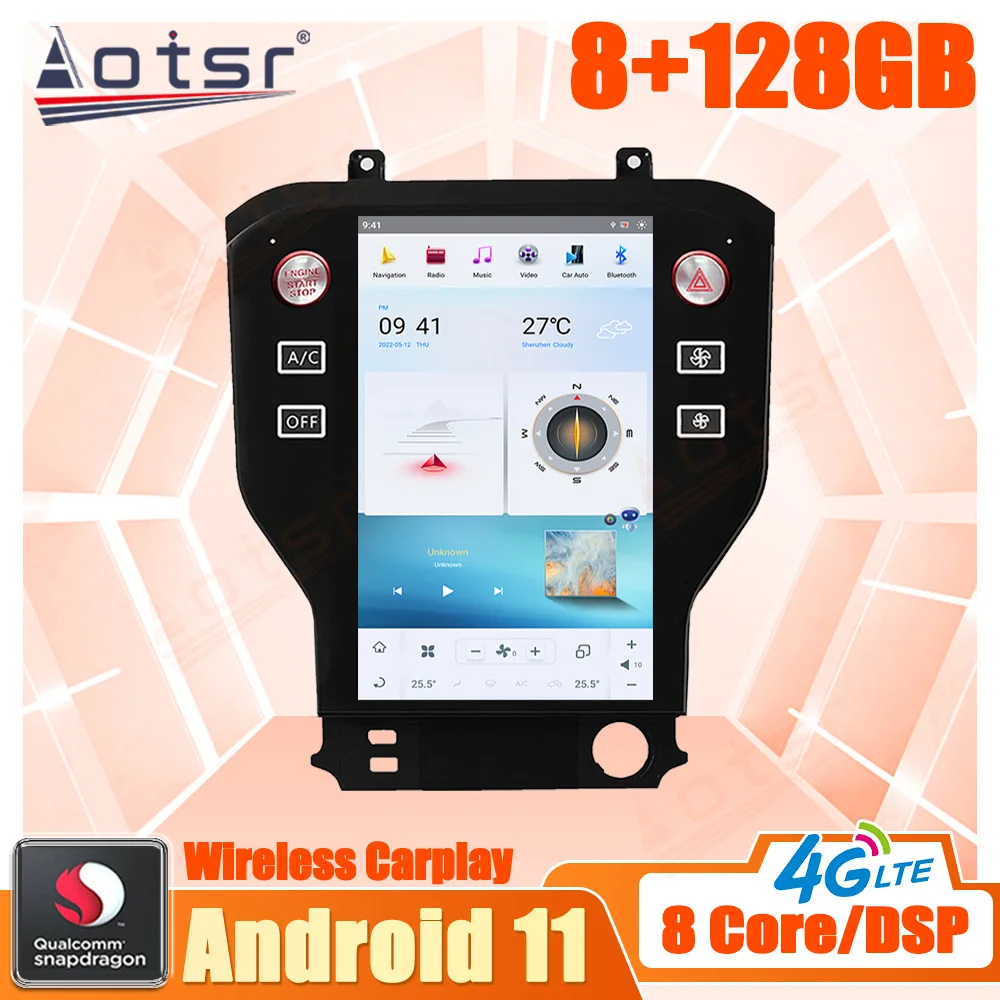 

128G Android 11 For Ford Mustang GT320 GT500 2015-2021 Car Multimedia Radio Stereo Player GPS Navi Head Unit Qualcomm Snapdragon