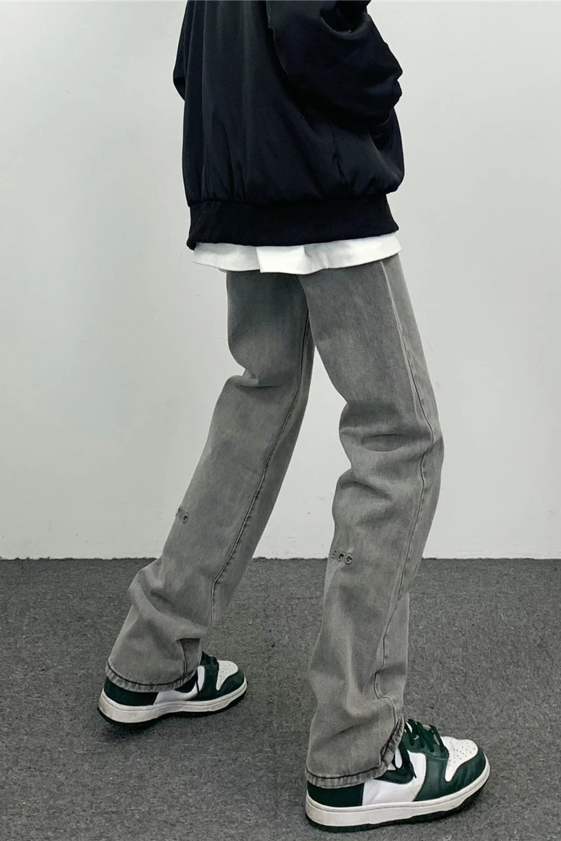 Men's Jeans Letter Embroidery Grey Straight Slim Jeans Hip Hop Men's Pants Y2k Pants Jeans Fashion Streetwear Brand Jeans Casual