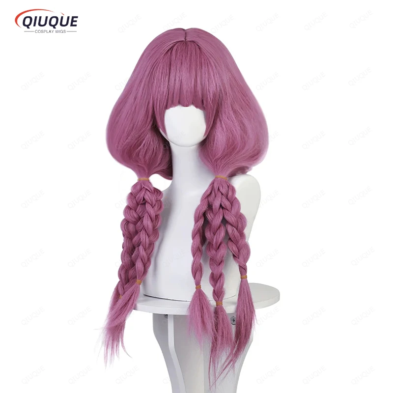 Парик для косплея аниме Aura длинные розовые фиолетовые предварительно оплетенные