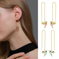 tassel chains crystal hummingbird earrings for women girls long hanging little birds drop earrings dangle elegant luxury jewelry