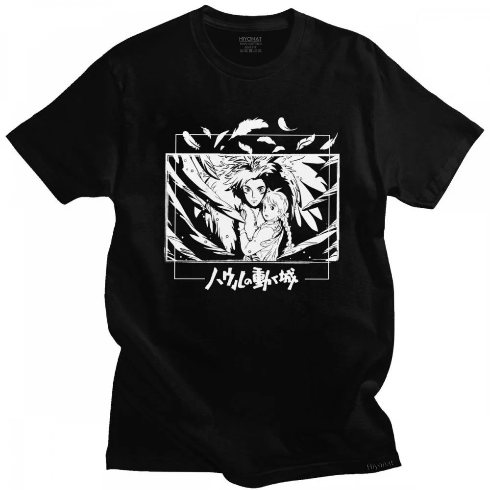 

Howl And Sophie Howl's Moving Castle T Shirt for Men Cotton Handsome T-shirt Short Sleeved Ghibli Miyazaki Anime Manga Tee Tops