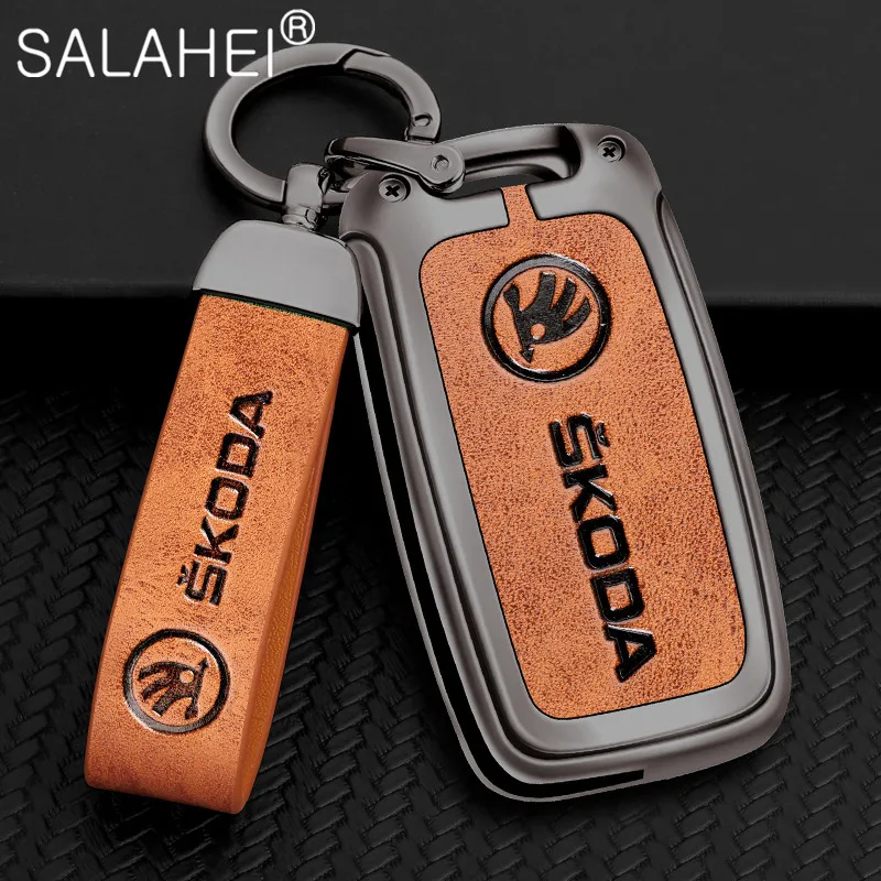 

Metal Leather Car Key Cover Case Holder Shell Protector Fob For Skoda Octavia A5 A7 Fabia Superb Kodiaq Car Interior Accessories