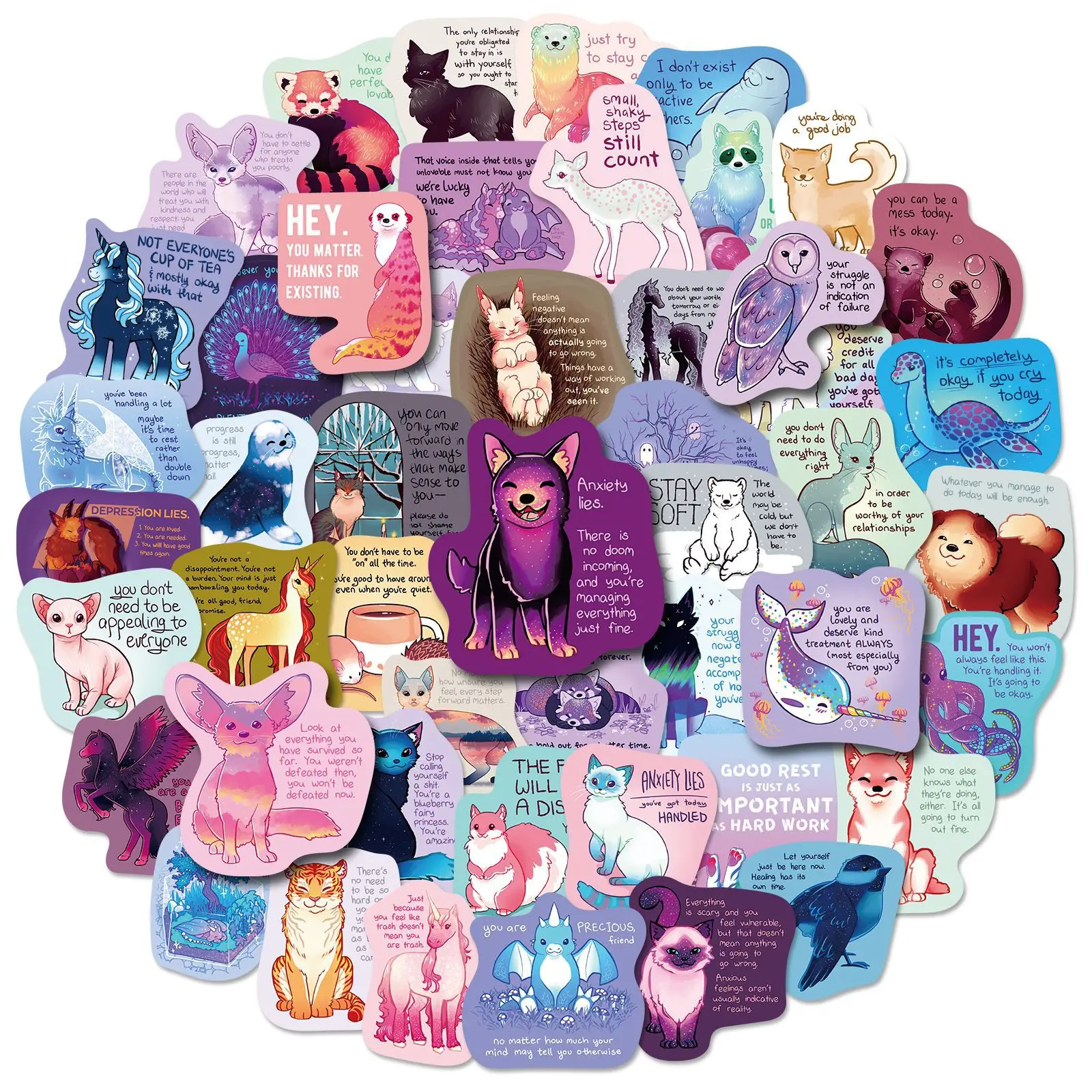 

10/30/50PCS Healing Text Animals Stickers Graffiti Decal for Kids DIY Phone Guitar Waterproof Cute Cartoon Sticker Toys Gifts