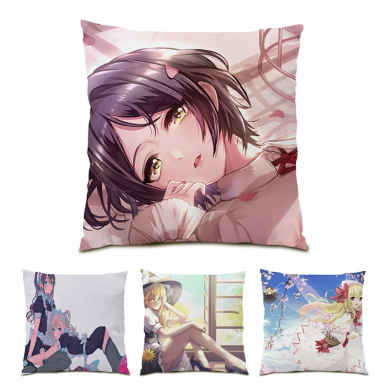 

Sofa Decorative Pillow Cases Furry Anime Print Living Room Decoration Velvet 45x45 Cushions Covers Anime Square Soft Home E0985