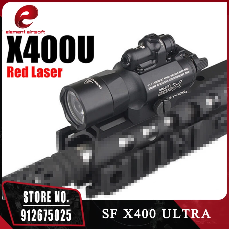 

Element Airsoft Tactical Surefir X400 Ultra Flashlight Red Laser 20mm Picatinny Rail Weaver Rail Mount 450 Lumen X400U Gun Light