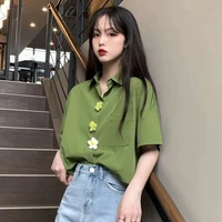 xej harajuku green top for women womens summer fashion 2022 half sleeve top elegant blouse for women korean fashion shirt