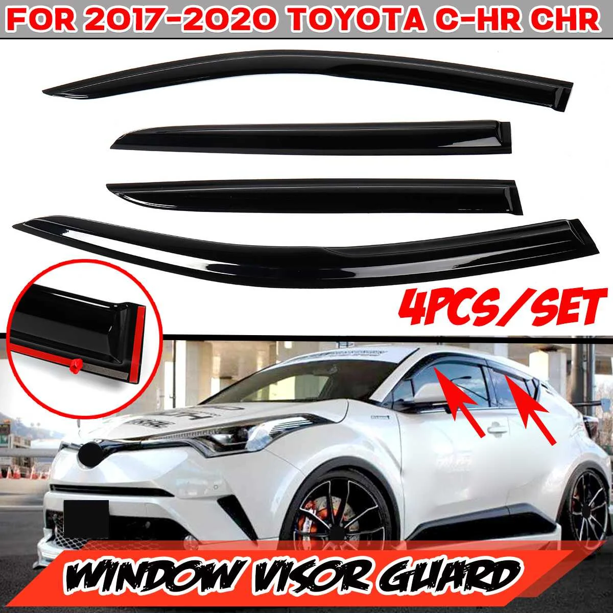 

CHR Car Side Window Deflector Window Visor Vent For TOYOTA C-HR CHR 2017-2020 Wind Shields Sun Rain Guards Awnings Shelters