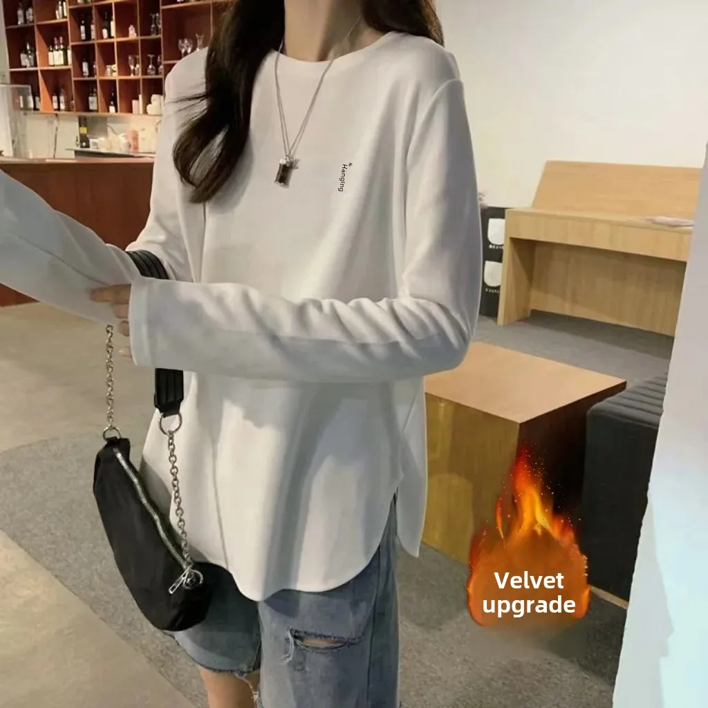 Petite2024Новинка осени/зимы повседневный белый базовый слой женские футболки с