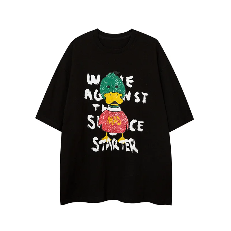 

Мужская свободная футболка с коротким рукавом и принтом утки, Новинка лета 2022