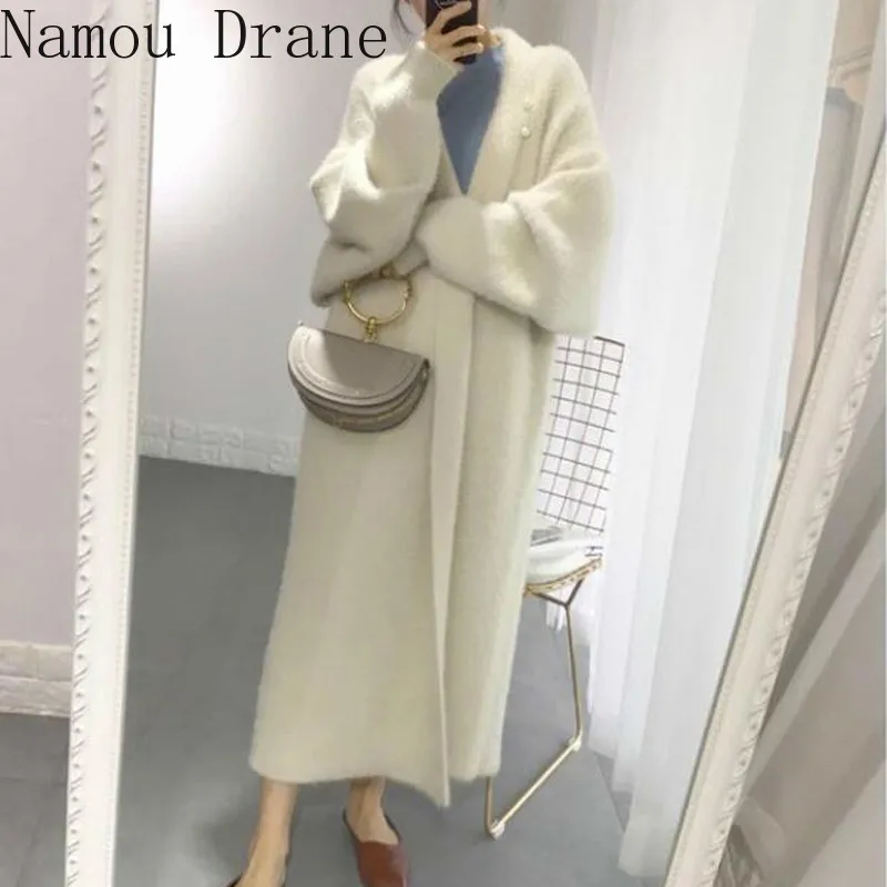 

Chic Elegant Autumn Winter Loose Women Long Open Stitch Sweater Ladies Thick Warm Oversized Knitted Cardigans 2022
