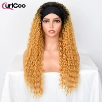 headband wig deep wave synthetic wig 22 kinky curly wavy brown blonde hair with highlights for black women cosplay glueless wig