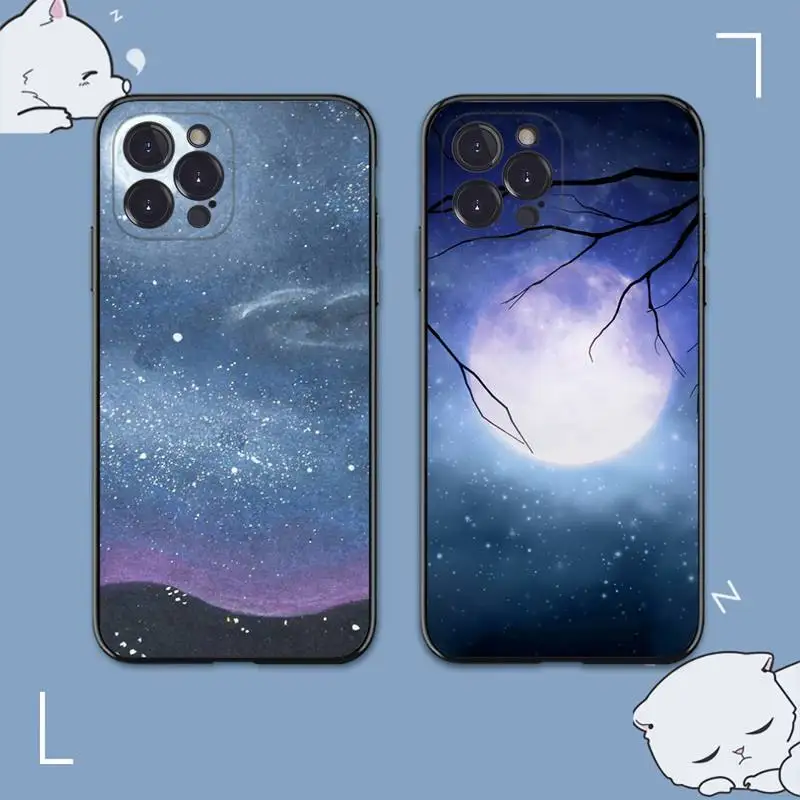 

Moon Light Clouds Stars Mirror Phone Case For iPhone 8 7 6 6S Plus X SE 2020 XR XS 14 11 12 13 Mini Pro Max Mobile Case