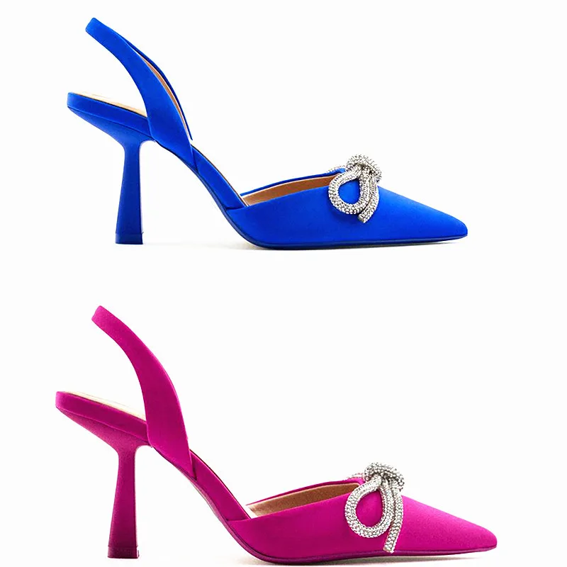 

2022 New Women Shoes Double Bow Transparent Pumps Pointed Toe Stiletto Buckle Strap Sandals High Heels Sandalias Mujer Shoes