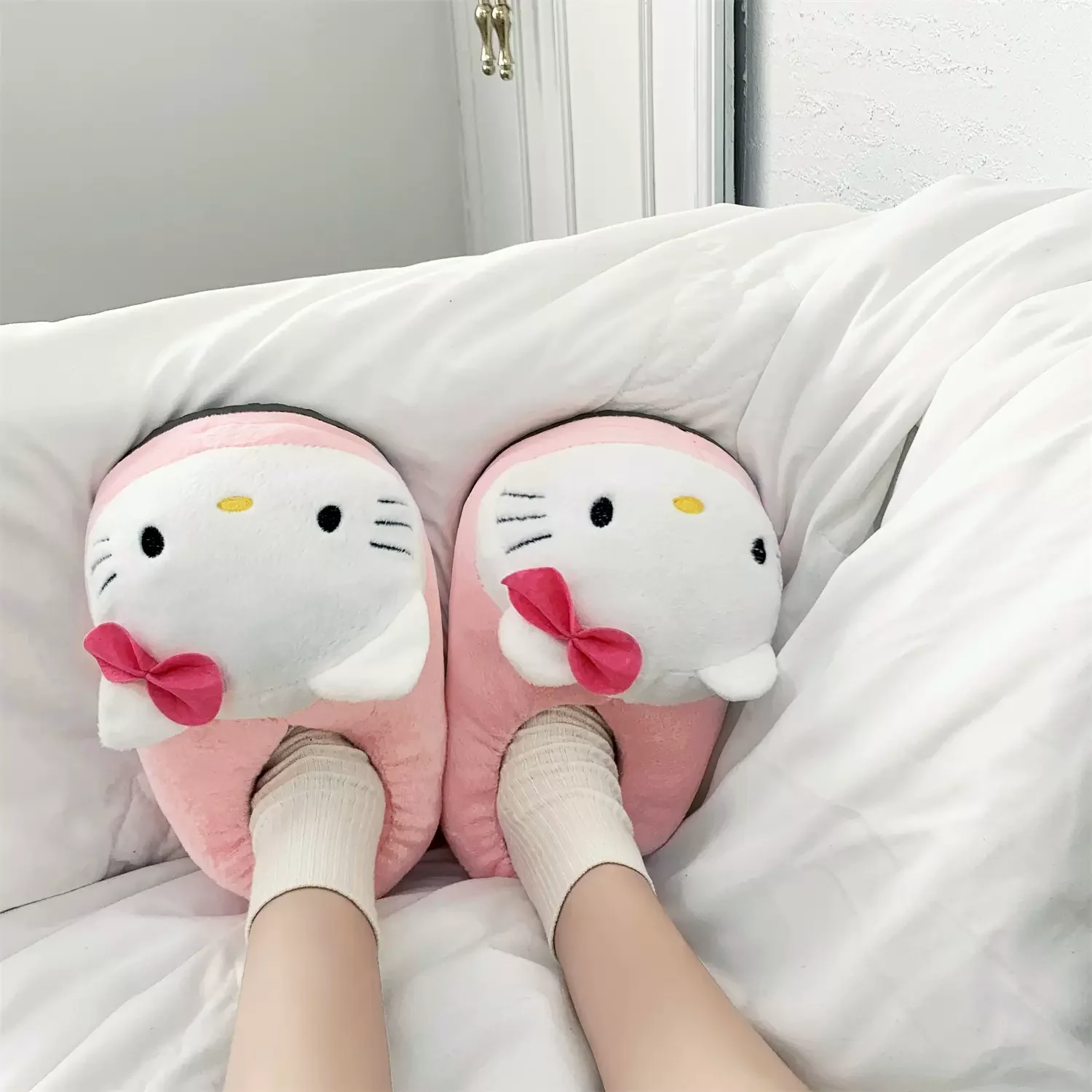 Хлопковые тапочки Sanrio Hellos Kitty зимние мягкие Флисовые Тапочки розового красного